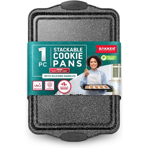 Bakken- Swiss BAKKEN Medium Nonstick Baking Sheet, 15.15x10.03in., Carbon Steel, Gray Silicone Handles - BKB11GRYMAR1