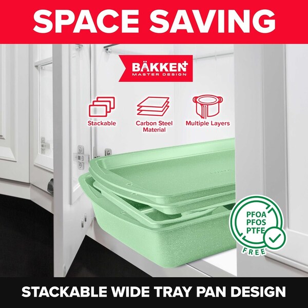 Bakken- Swiss BAKKEN 6-Piece Nonstick Baking Pan Set, Carbon Steel, PFOA-Free, Oven Safe, 450 DegF, Green Marble - BAKDIEGR