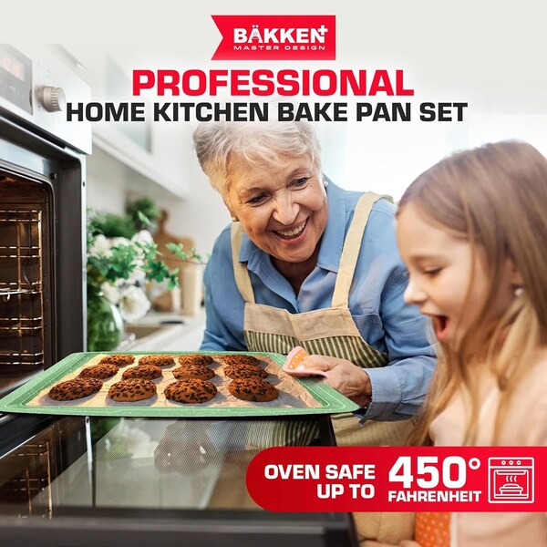 Bakken- Swiss BAKKEN 6-Piece Nonstick Baking Pan Set, Carbon Steel, PFOA-Free, Oven Safe, 450 DegF, Green Marble - BAKDIEGR