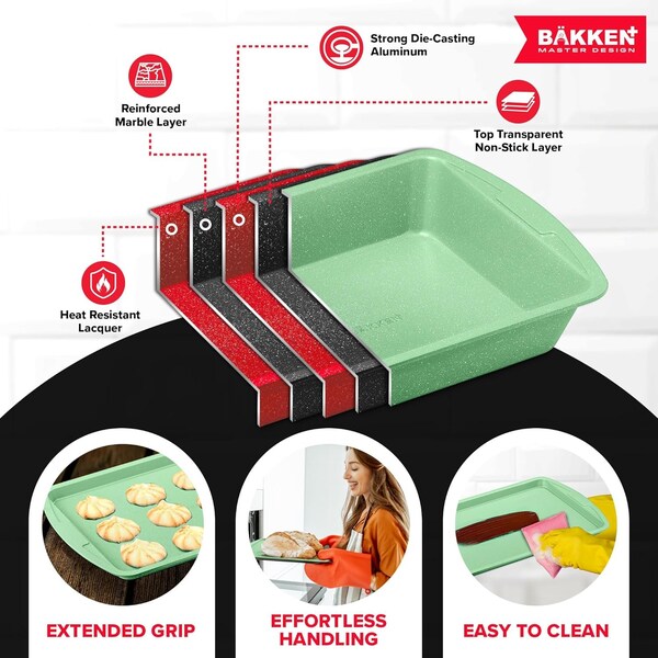 Bakken- Swiss BAKKEN 6-Piece Nonstick Baking Pan Set, Carbon Steel, PFOA-Free, Oven Safe, 450 DegF, Green Marble - BAKDIEGR