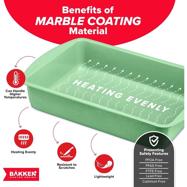 Bakken- Swiss BAKKEN 6-Piece Nonstick Baking Pan Set, Carbon Steel, PFOA-Free, Oven Safe, 450 DegF, Green Marble - BAKDIEGR