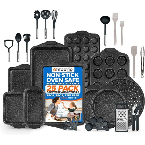 Emporio Kitchen Baking Pan Set, Oven Safe Tray, Up To 450 Deg F, Gray, 25PK - EMPKSTON2525