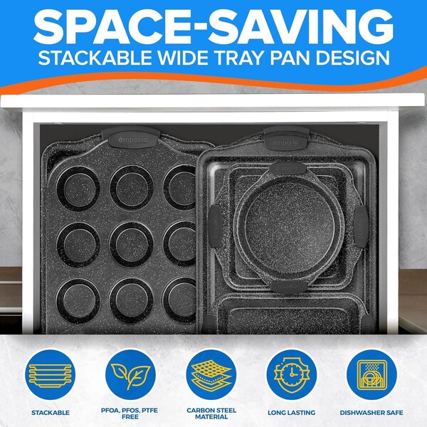 Emporio Kitchen Baking Pan Set, Oven Safe Tray, Up To 450 Deg F, Gray, 25PK - EMPKSTON2525