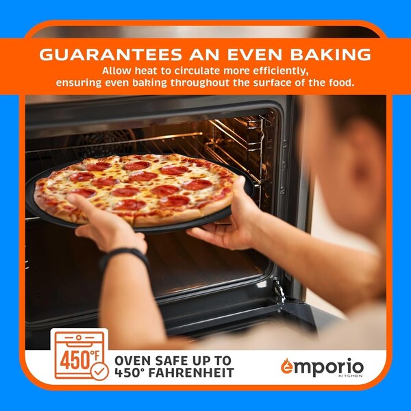 Emporio Kitchen Pizza Baking Pan, 15.75-Inch Round Perforated Carbon Steel Tray with Non-Stick Gray Marble Coating - EMPPIZ0198