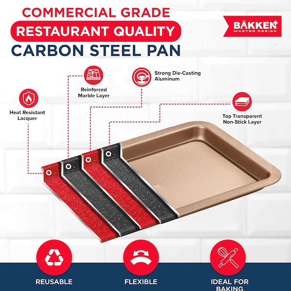 Bakken- Swiss BAKKEN 3-Piece Nonstick Cookie Pan Set, Stackable, Carbon Steel, Oven Safe, 450 DegF, Brown - BAKBK3PCBRW