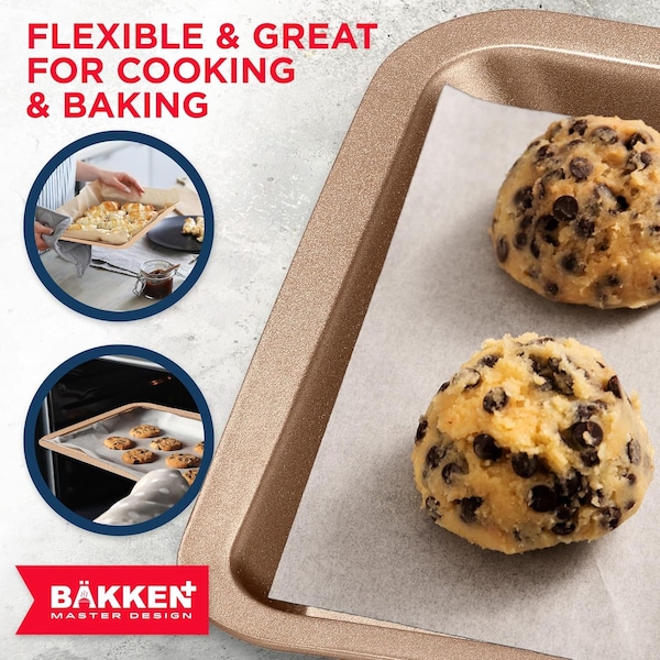 Bakken- Swiss BAKKEN 3-Piece Nonstick Cookie Pan Set, Stackable, Carbon Steel, Oven Safe, 450 DegF, Brown - BAKBK3PCBRW