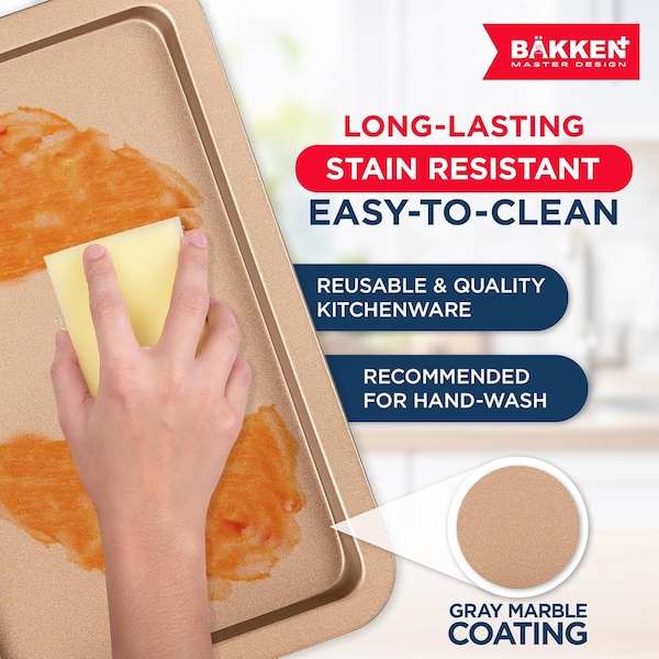 Bakken- Swiss BAKKEN 3-Piece Nonstick Cookie Pan Set, Stackable, Carbon Steel, Oven Safe, 450 DegF, Brown - BAKBK3PCBRW