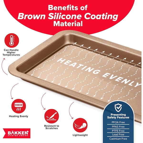 Bakken- Swiss BAKKEN 3-Piece Nonstick Cookie Pan Set, Stackable, Carbon Steel, Oven Safe, 450 DegF, Brown - BAKBK3PCBRW