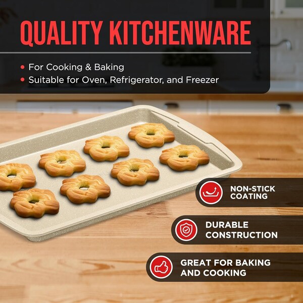 Bakken-Swiss BAKKENMASTER 3-Piece Cookie Sheet Set, Non-Stick, Stackable, White Marble Ceramic, Dishwasher Safe - BKWAV3PWH