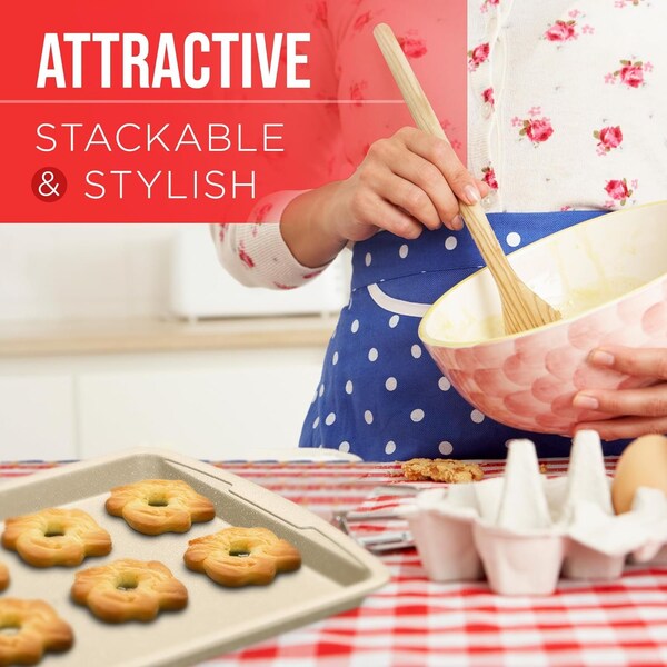 Bakken-Swiss BAKKENMASTER 3-Piece Cookie Sheet Set, Non-Stick, Stackable, White Marble Ceramic, Dishwasher Safe - BKWAV3PWH