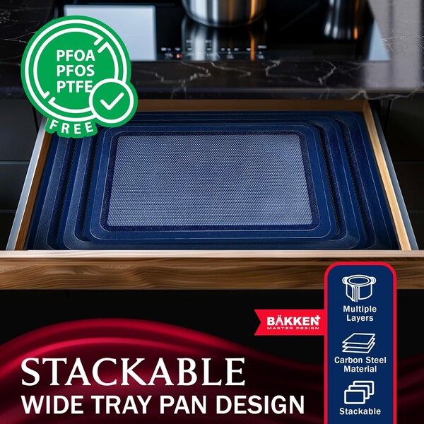 Bakken- Swiss BAKKEN Kitchen Nonstick Cookie Sheets, Set of 3, S/M/L, PFOA-Free, Oven Safe, 450 DegF, Blue - BKDD3P66