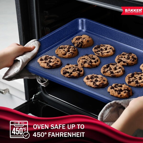 Bakken- Swiss BAKKEN Kitchen Nonstick Cookie Sheets, Set of 3, S/M/L, PFOA-Free, Oven Safe, 450 DegF, Blue - BKDD3P66