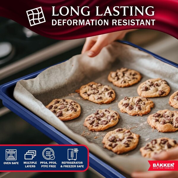 Bakken- Swiss BAKKEN Kitchen Nonstick Cookie Sheets, Set of 3, S/M/L, PFOA-Free, Oven Safe, 450 DegF, Blue - BKDD3P66