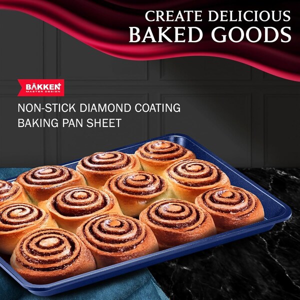 Bakken- Swiss BAKKEN Kitchen Nonstick Cookie Sheets, Set of 3, S/M/L, PFOA-Free, Oven Safe, 450 DegF, Blue - BKDD3P66