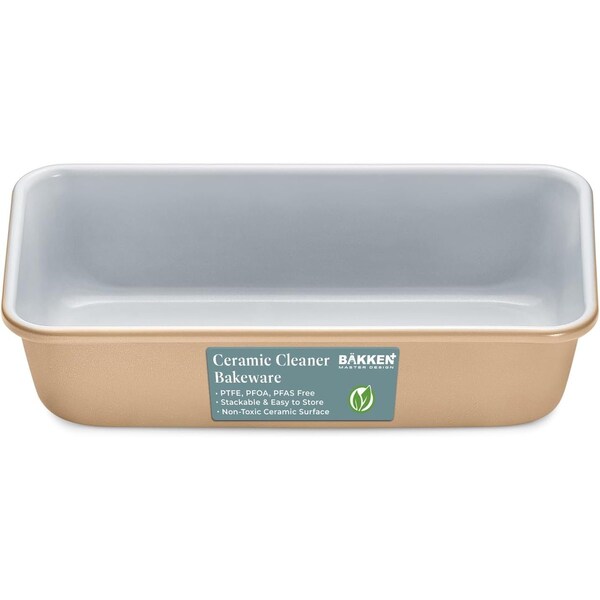 Bakken-Swiss Premium Loaf Pan, Aluminized Steel, Ceramic Non-Stick, PFOA PFAS Free, 9x4.7x2.3in, Durable - SBKCRSTBKGLDLOF
