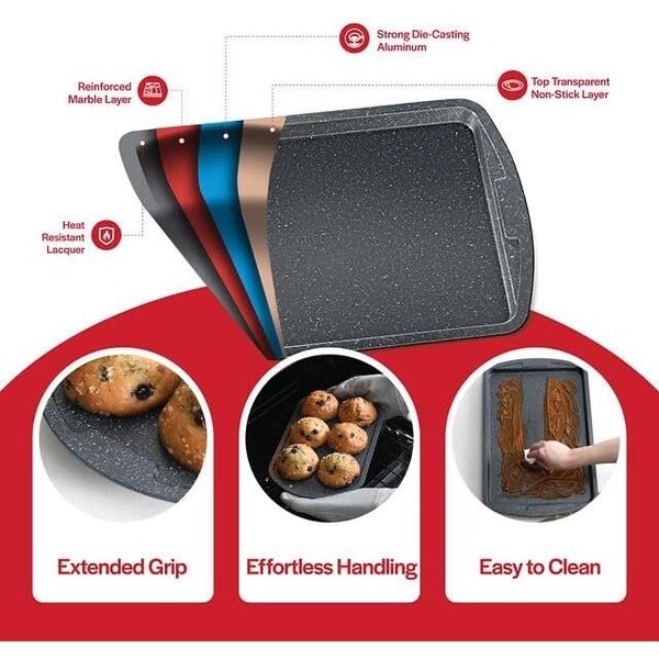 Bakken-Swiss 6-Piece Bakeware Set, Stackable Non-Stick Carbon Steel, Gray Stone Coating for Home - BAKDIEMAR