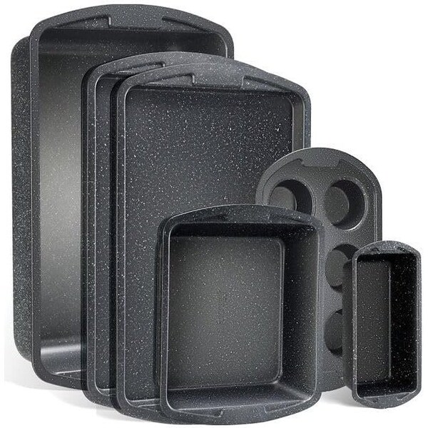 Bakken-Swiss 6-Piece Bakeware Set, Stackable Non-Stick Carbon Steel, Gray Stone Coating for Home - BAKDIEMAR