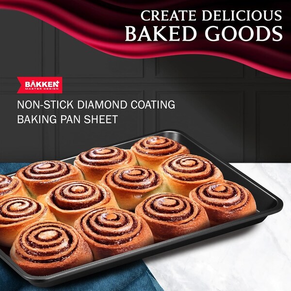 Bakken- Swiss BAKKEN Kitchen Nonstick Cookie Pans, Set of 3, S/M/L, PFOA-Free, Oven Safe, 450 DegF, Gray - BKDD3P33