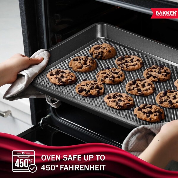 Bakken- Swiss BAKKEN Kitchen Nonstick Cookie Pans, Set of 3, S/M/L, PFOA-Free, Oven Safe, 450 DegF, Gray - BKDD3P33