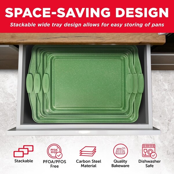 Bakkenamster BAKKEN Kitchen Baking Pan Set, Oven Safe, Up To 450 Deg F, 3PK - BKBSMARRED3