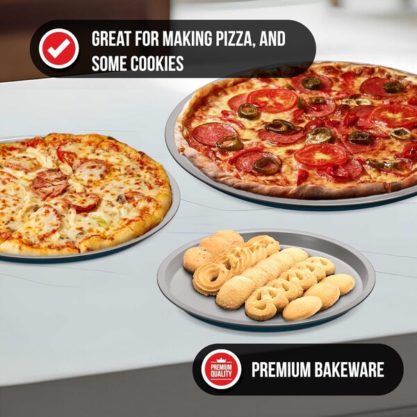 Bakken-Swiss BAKKENMASTER 3-Piece Swiss Pizza Tray Set, Non-Stick Ceramic Coating, Dishwasher Safe Bakeware - BKPIZ3P77