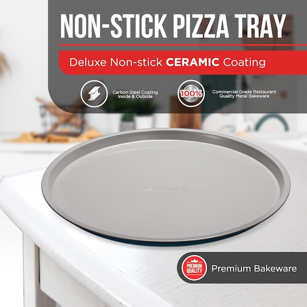 Bakken-Swiss BAKKENMASTER 3-Piece Swiss Pizza Tray Set, Non-Stick Ceramic Coating, Dishwasher Safe Bakeware - BKPIZ3P77