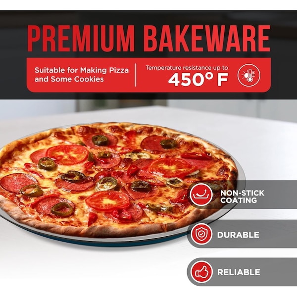 Bakken-Swiss BAKKENMASTER 3-Piece Swiss Pizza Tray Set, Non-Stick Ceramic Coating, Dishwasher Safe Bakeware - BKPIZ3P77