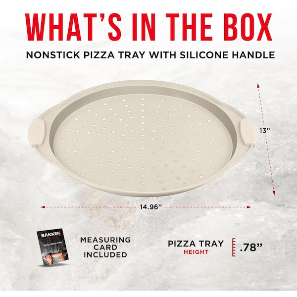 Bakken- Swiss BAKKEN Pizza Pan, Round Perforated, Nonstick Marble Coating, Dishwasher Safe, White - BAKPIZWHT24
