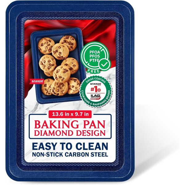 Bakken- Swiss BAKKEN Kitchen Nonstick Cookie Sheet, 13.58in. x 9.65in., PFOA-Free, Oven Safe, 450 DegF, Blue - BKDD1P54