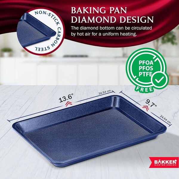 Bakken- Swiss BAKKEN Kitchen Nonstick Cookie Sheet, 13.58in. x 9.65in., PFOA-Free, Oven Safe, 450 DegF, Blue - BKDD1P54