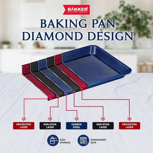 Bakken- Swiss BAKKEN Kitchen Nonstick Cookie Sheet, 13.58in. x 9.65in., PFOA-Free, Oven Safe, 450 DegF, Blue - BKDD1P54