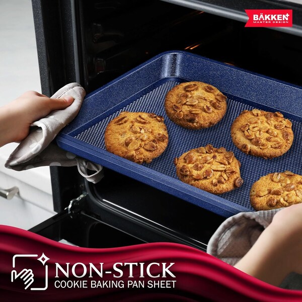 Bakken- Swiss BAKKEN Kitchen Nonstick Cookie Sheet, 13.58in. x 9.65in., PFOA-Free, Oven Safe, 450 DegF, Blue - BKDD1P54
