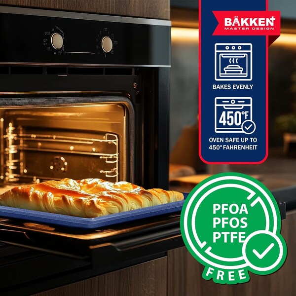 Bakken- Swiss BAKKEN Kitchen Nonstick Cookie Sheet, 13.58in. x 9.65in., PFOA-Free, Oven Safe, 450 DegF, Blue - BKDD1P54