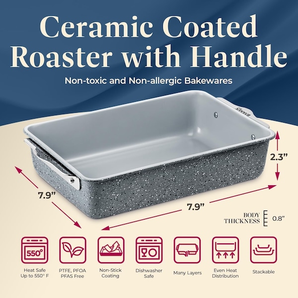 Bakken-Swiss Square Cake Pan, Aluminized Steel, Ceramic Non-Stick, Non-Toxic, Heavy-Duty, Durable, Ideal Size - SBKCRSTBKMARPAN