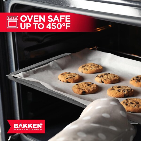 Bakken- Swiss BAKKEN 3-Piece Nonstick Cookie Pan Set, Stackable, Carbon Steel, Oven Safe, 450 DegF, Gray - BAKBKGRY33