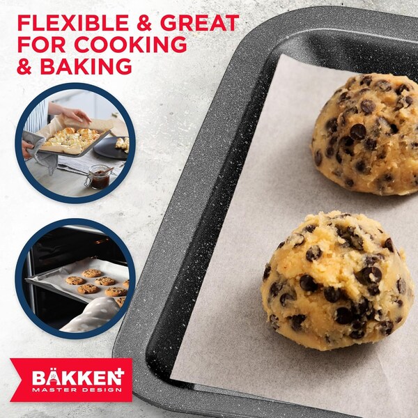 Bakken- Swiss BAKKEN 3-Piece Nonstick Cookie Pan Set, Stackable, Carbon Steel, Oven Safe, 450 DegF, Gray - BAKBKGRY33