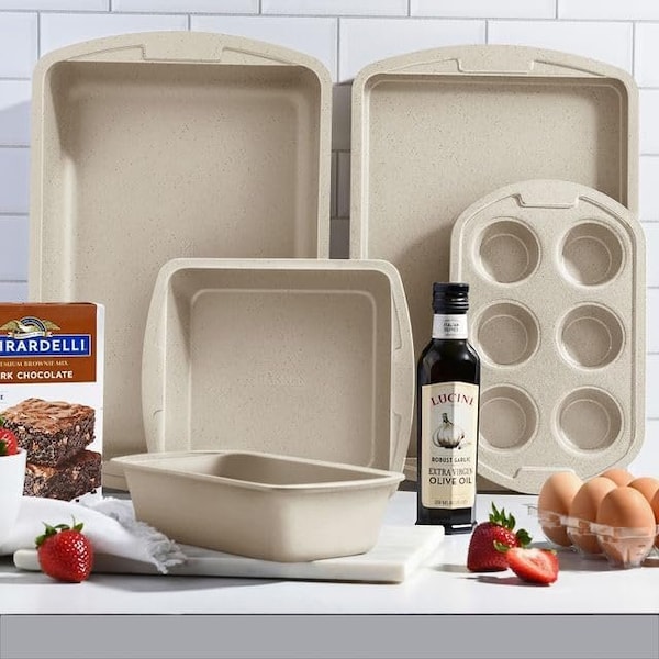 Bakken-Swiss 6-Piece Bakeware Set, Stackable Non-Stick Carbon Steel, White Stone Coating - BAKDIEWH