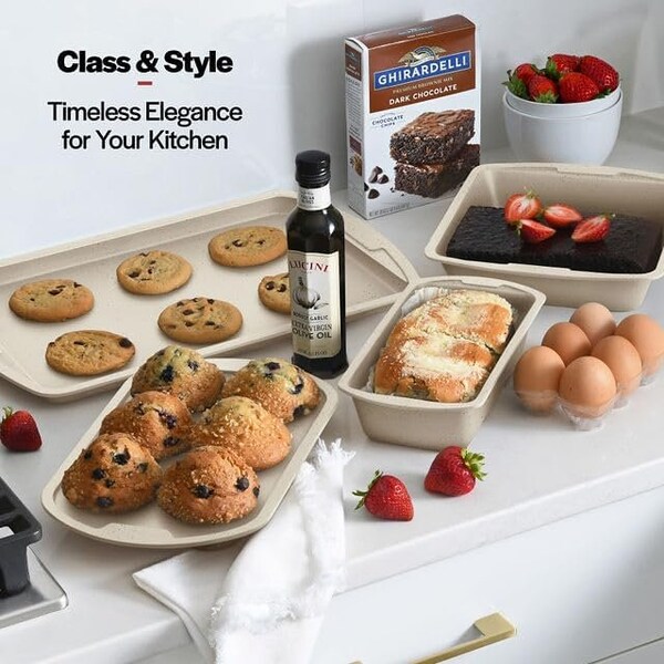 Bakken-Swiss 6-Piece Bakeware Set, Stackable Non-Stick Carbon Steel, White Stone Coating - BAKDIEWH