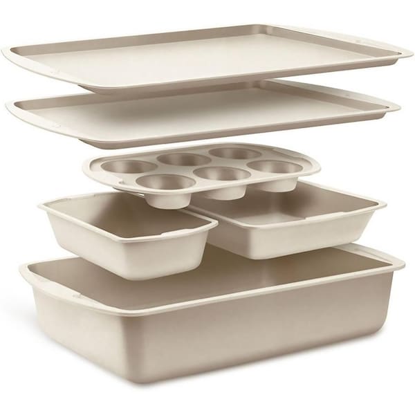 Bakken-Swiss 6-Piece Bakeware Set, Stackable Non-Stick Carbon Steel, White Stone Coating - BAKDIEWH