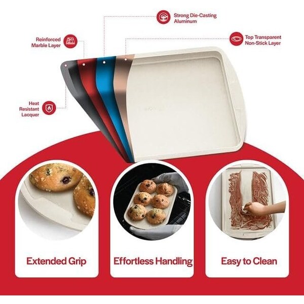 Bakken-Swiss 6-Piece Bakeware Set, Stackable Non-Stick Carbon Steel, White Stone Coating - BAKDIEWH