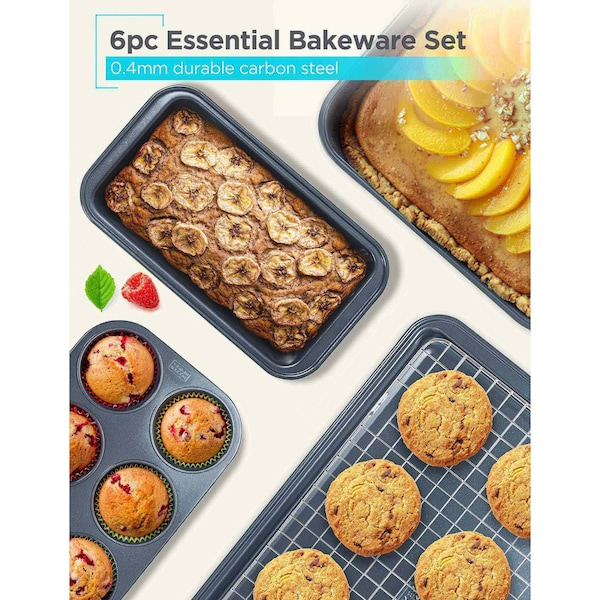 Black & Decker 6-Piece Carbon Steel Bakeware Set, 0.4mm Carbon Steel Baking Pans Set - BDK401B