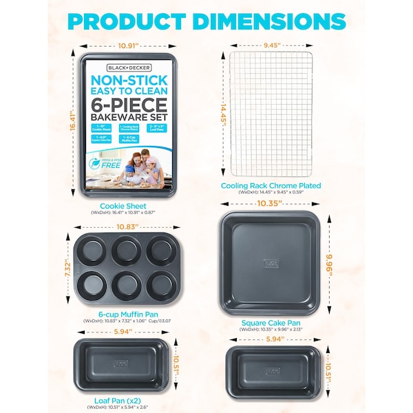 Black & Decker 6-Piece Carbon Steel Bakeware Set, 0.4mm Carbon Steel Baking Pans Set - BDK401B