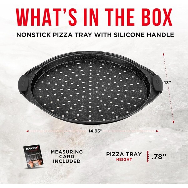 Bakken- Swiss BAKKEN Pizza Pan, Round Perforated, Nonstick Marble Coating, Dishwasher Safe, Gray - BAKPIZSHGMB43