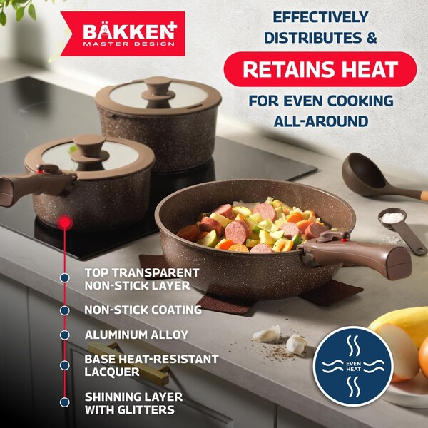 Bakkenmaster Bakken Master 38 Piece Granite Cookware and Bakeware Set, Nonstick Granite Coating - BKCWSTK38BRN