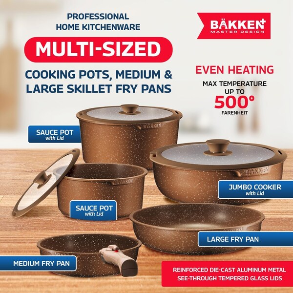 Bakkenmaster Bakken Master 38 Piece Granite Cookware and Bakeware Set, Nonstick Granite Coating - BKCWSTK38BRN