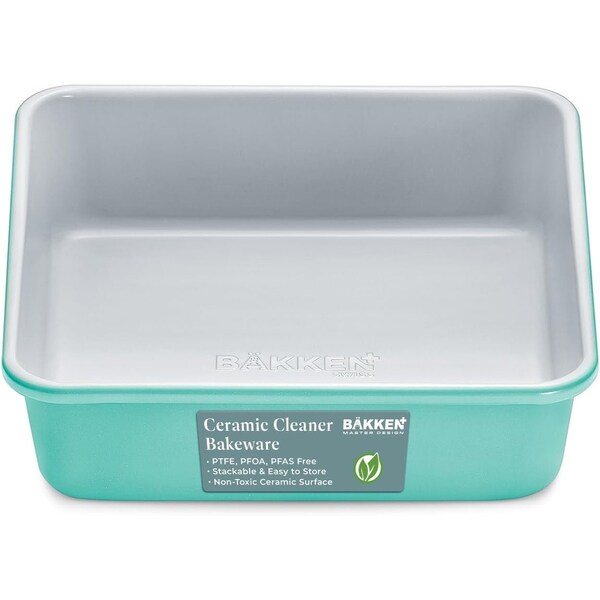Bakken-Swiss Square Cake Pan, Aluminized Steel, Ceramic Non-Stick Coating, Non-Toxic, Heavy-Duty, Durable - SBKCRSTBKTELPAN