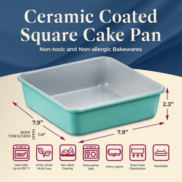 Bakken-Swiss Square Cake Pan, Aluminized Steel, Ceramic Non-Stick Coating, Non-Toxic, Heavy-Duty, Durable - SBKCRSTBKTELPAN