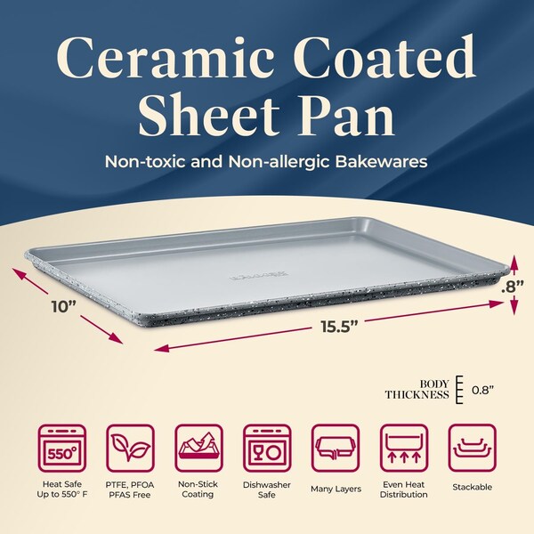 Bakken-Swiss Premium Sheet Pan Set, Blue, Teal, Marble, Golden, Cream, Aluminized Steel, Non-Toxic, Heavy-Duty - SBKCRSTBKMARSHT