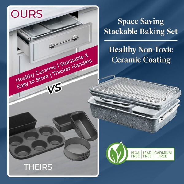 Bakken-Swiss Bakken 8-Piece Stackable Bakeware Set, Ceramic Non-Stick, PTFE, PFOA and PFOS Free, Oven-Safe - BKCRSTBKMAR