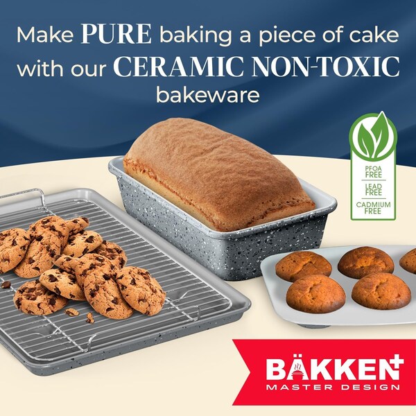 Bakken-Swiss Bakken 8-Piece Stackable Bakeware Set, Ceramic Non-Stick, PTFE, PFOA and PFOS Free, Oven-Safe - BKCRSTBKMAR